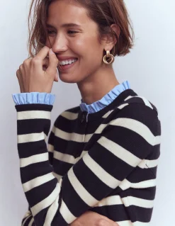 Boden Tenues De Travail|Pulls & Gilets-Veste ajustée Joanna en maille Rayé bleu marine/ivoire chaud