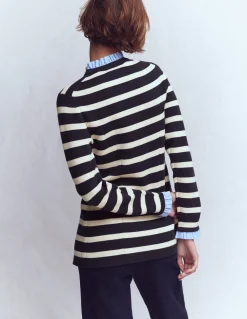 Boden Tenues De Travail|Pulls & Gilets-Veste ajustée Joanna en maille Rayé bleu marine/ivoire chaud