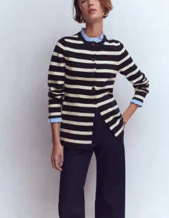 Boden Tenues De Travail|Pulls & Gilets-Veste ajustée Joanna en maille Rayé bleu marine/ivoire chaud