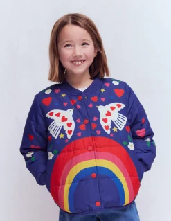 Boden Manteaux & Vestes-Veste bomber fun Imprimé arc-en-ciel placé bleu marine