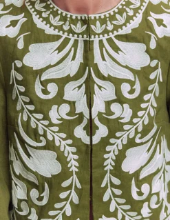 Boden Manteaux & Vestes-Veste brodée en lin Vert des bois