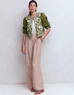 Boden Manteaux & Vestes-Veste brodée en lin Vert des bois