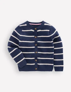Boden Pulls & Gilets|Ensembles Assortis-Veste col rond en maille Rayé bleu marine universitaire/ivoire doux