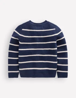 Boden Pulls & Gilets|Ensembles Assortis-Veste col rond en maille Rayé bleu marine universitaire/ivoire doux