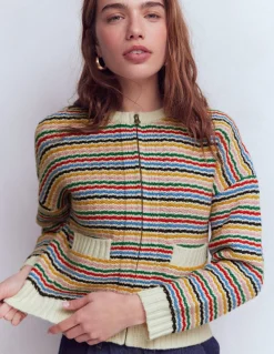 Boden Pulls & Gilets-Veste Maya zippée Ivoire, arc-en-ciel