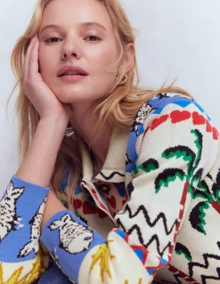 Boden Pulls & Gilets-Veste-chemise en maille jacquard Ivoire chaud, motif fantaisie