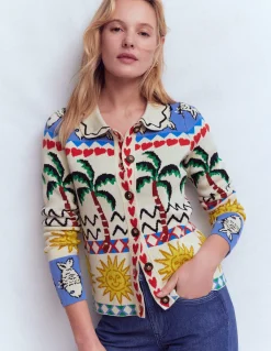 Boden Pulls & Gilets-Veste-chemise en maille jacquard Ivoire chaud, motif fantaisie