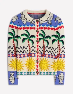 Boden Pulls & Gilets-Veste-chemise en maille jacquard Ivoire chaud, motif fantaisie